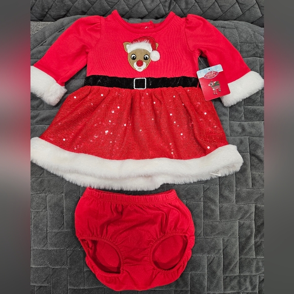 Rudolph The Red Nosed Reindeer Long Sleeve Christmas Dress with underwear NWT - Picture 1 of 8